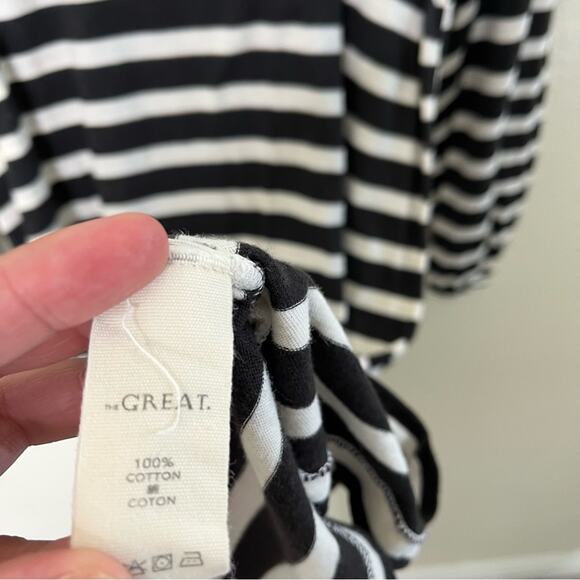 THE GREAT Stripe Ruffle Balloon Sleeve Mini Dress Black White Size 0 US / XS - Picture 6 of 7